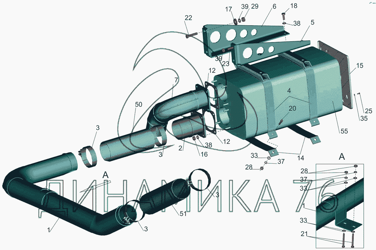 Установка системы выпуска газов 6501B5-1200001 на МАЗ-5440B5