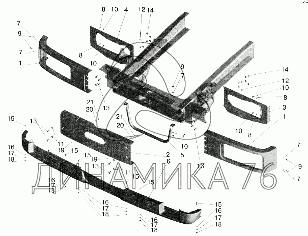Крепление бампера на МАЗ-5516 (2003) - Схема, каталог деталей, стоимость,  запчасти (1007a)