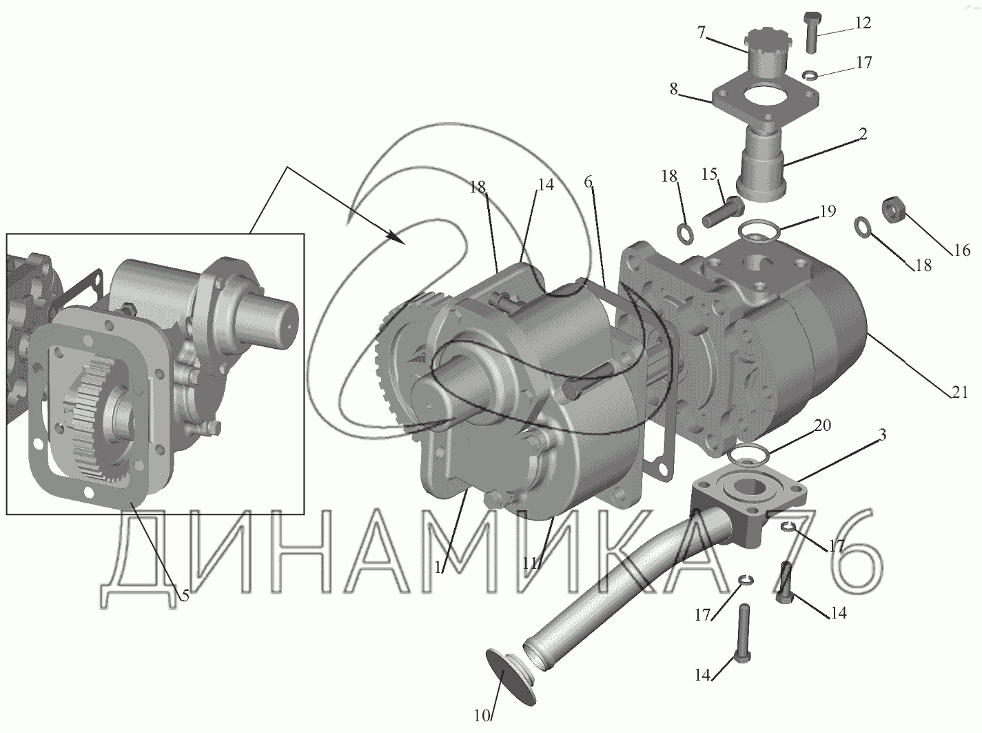 Установка коробки отбора мощности и насоса на МАЗ-551605