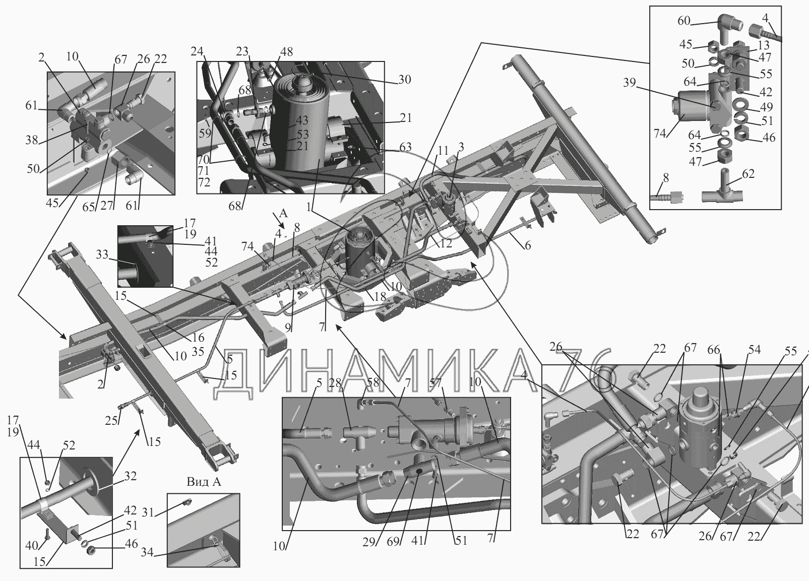 Механизм подъема кабины МАЗ-5516