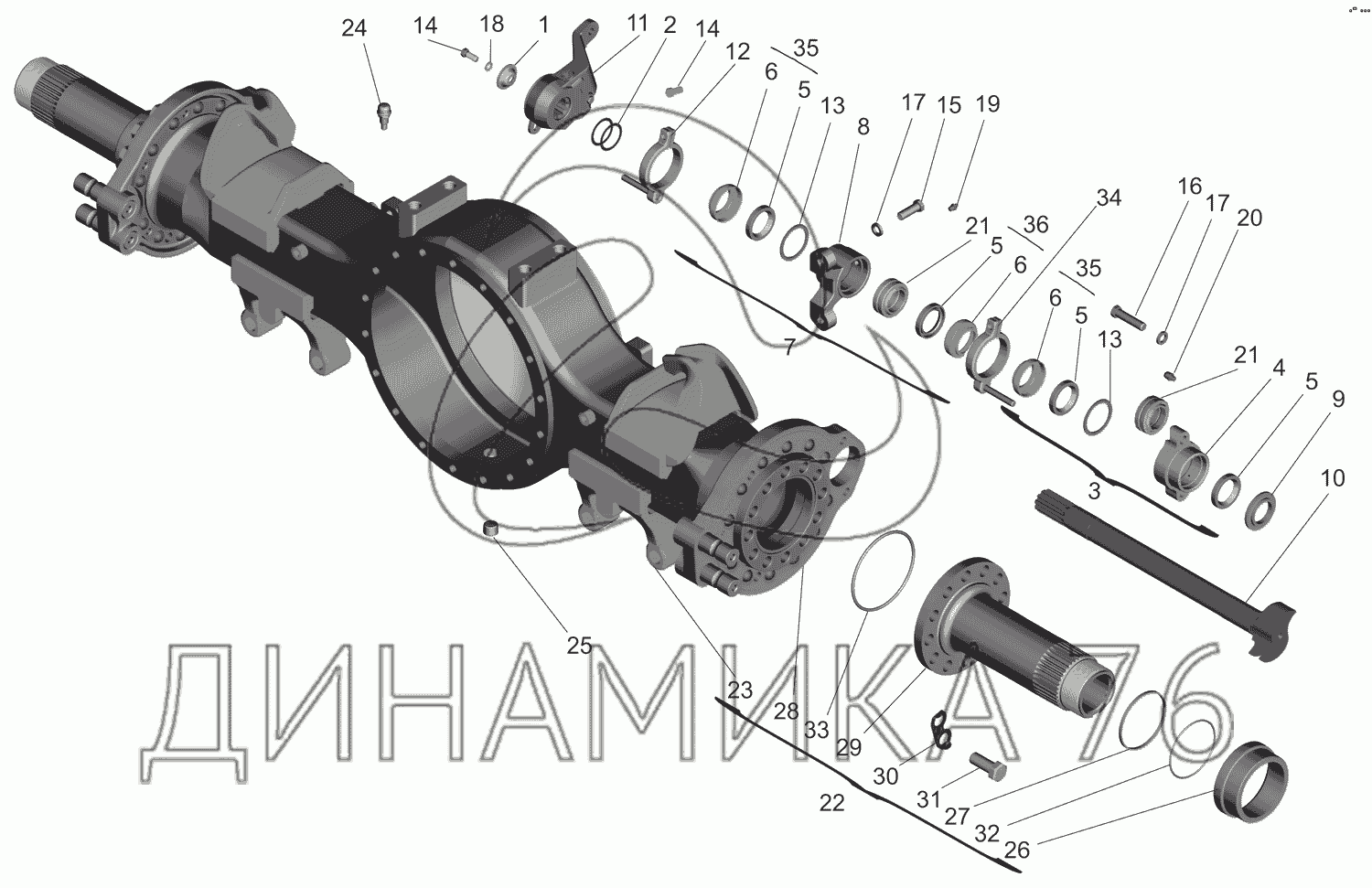 Мост задний. Картер моста с приводом тормозного механизма на МАЗ-551669