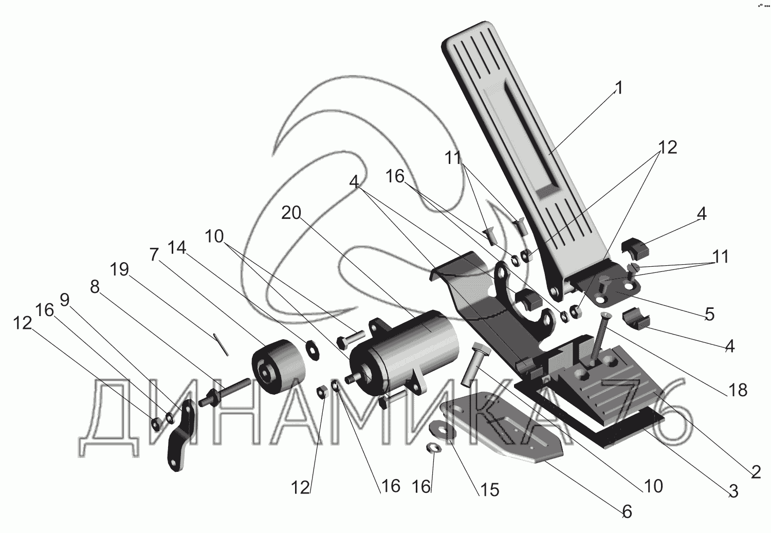 Установка педали управления двигателем 642268-1108002 на МАЗ-551669