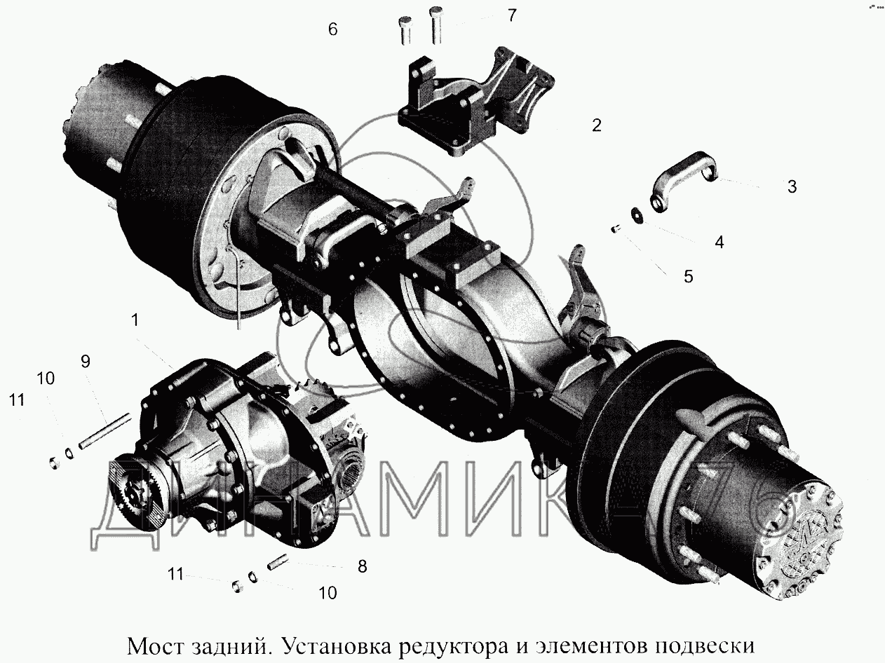 Мост задний. Установка редуктора и элементов подвески на МАЗ-5516А5