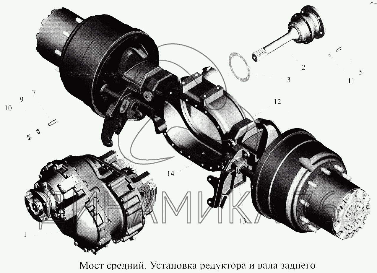 Мост средний. Установка редуктора и вала заднего на МАЗ-5516А5