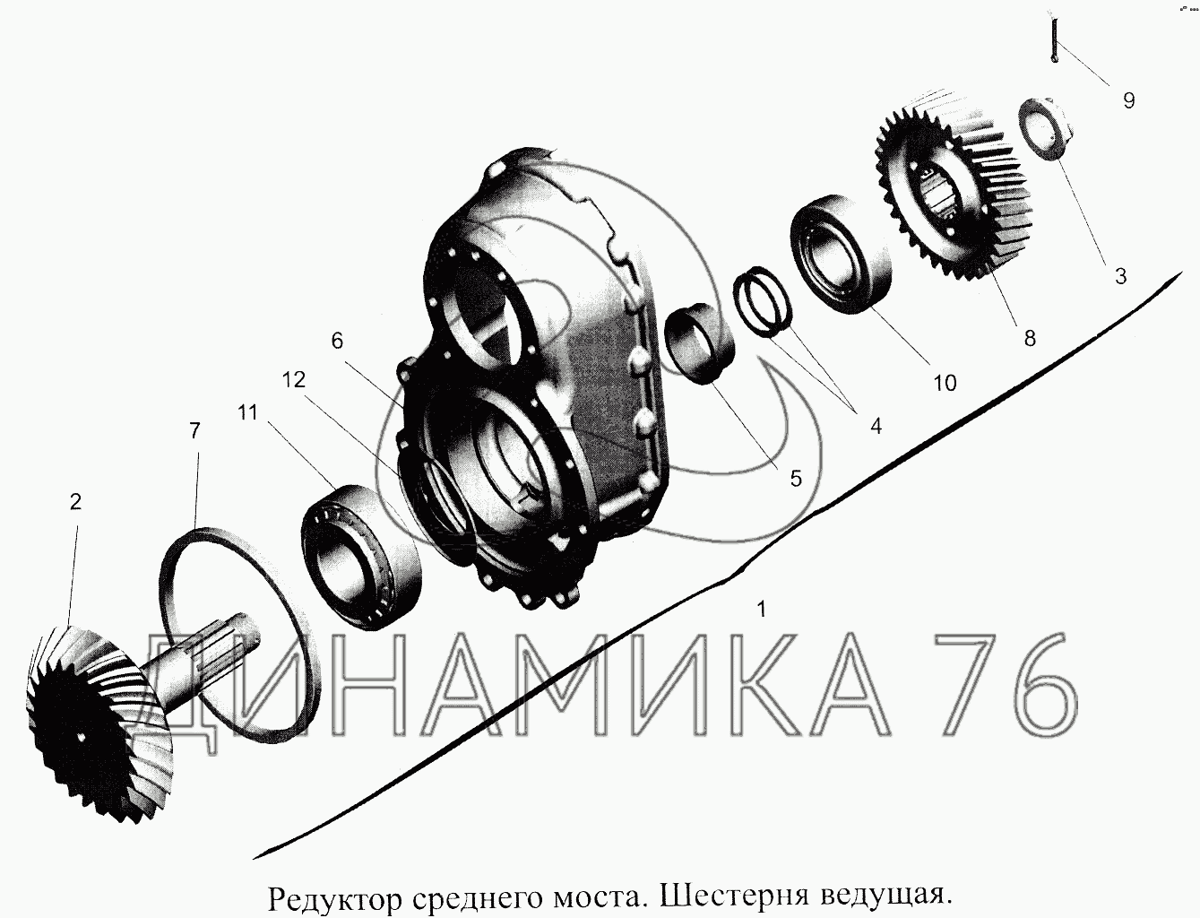 Редуктор среднего моста. Шестерня ведущая на МАЗ-5516А5