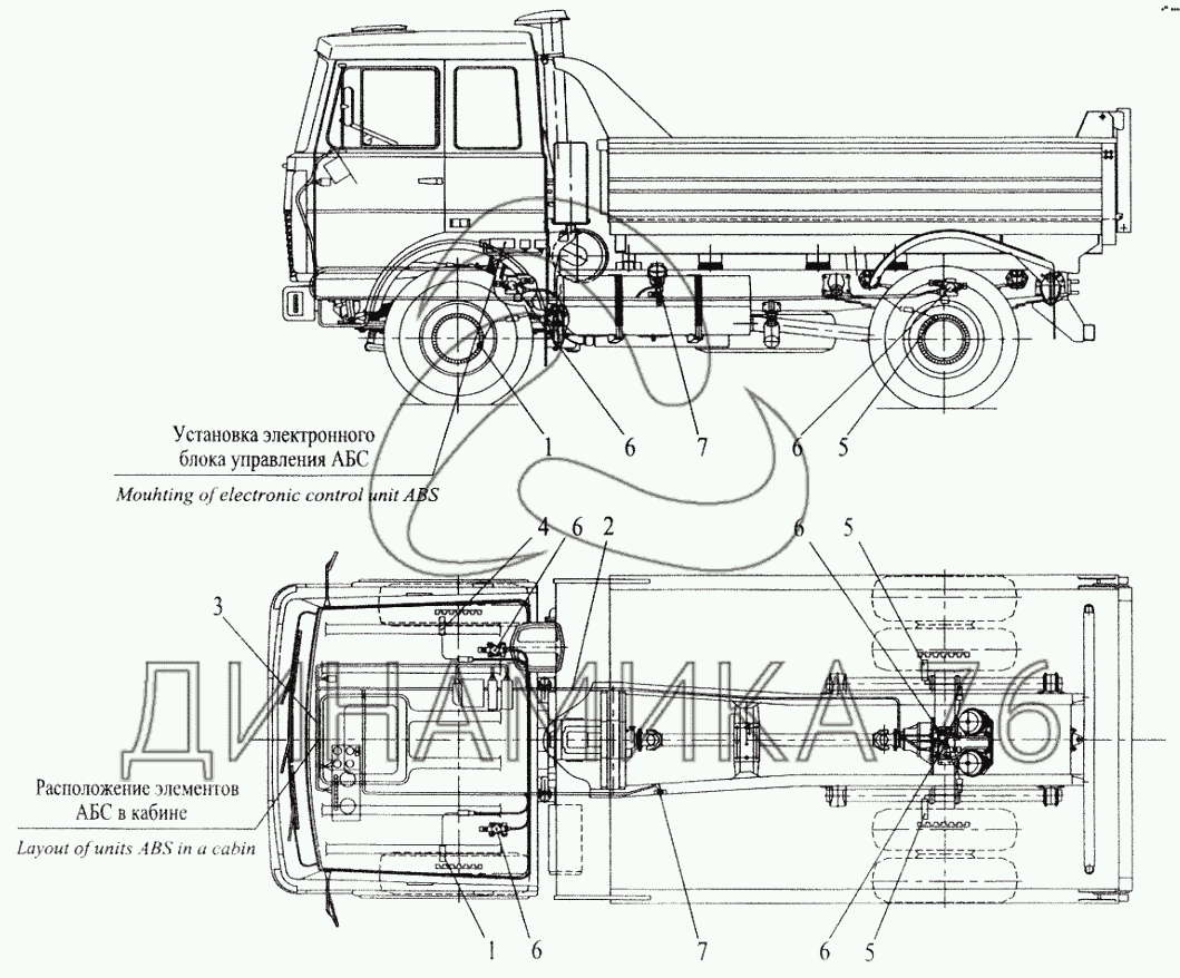 Установка элементов электрооборудования АБС на автомобиле МАЗ-555102 (с  большой кабиной) на МАЗ-5551 (2003)