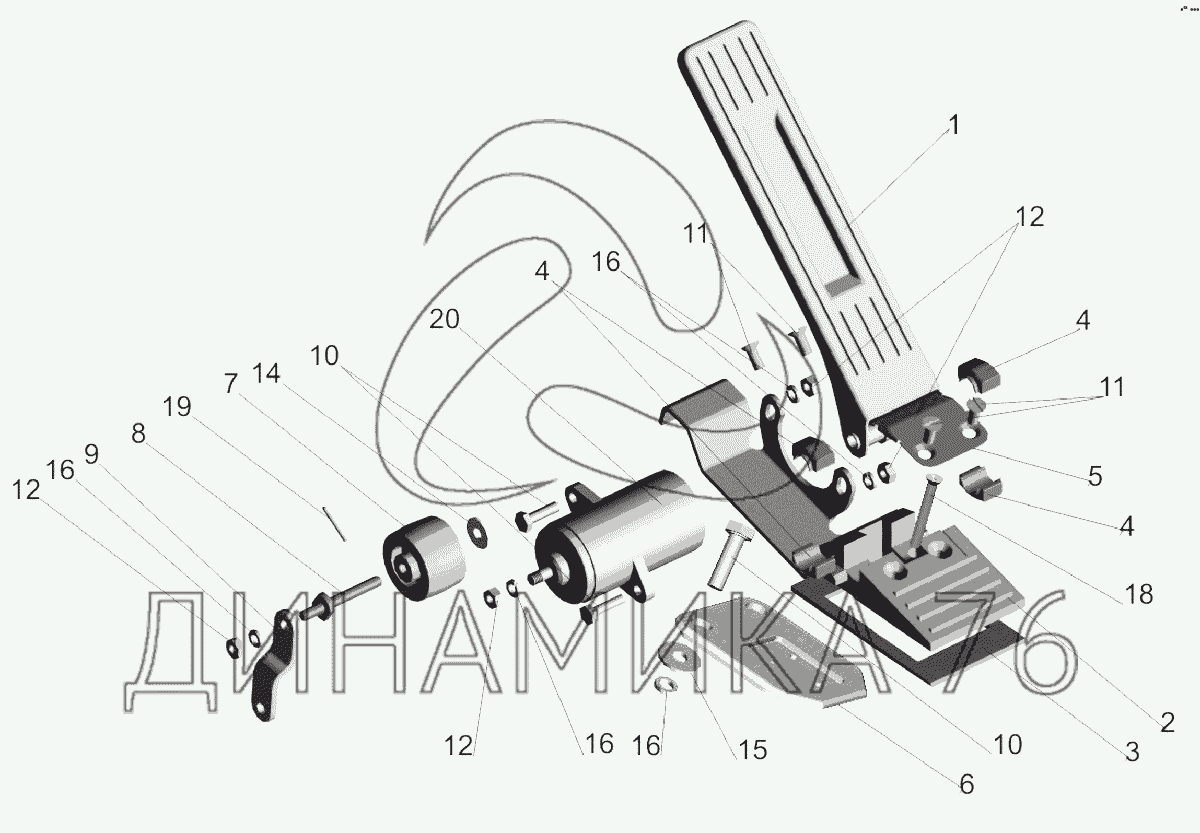 Установка педали управления двигателем 642268-1108002 на МАЗ-6303A3, 6303A5  - Схема, каталог деталей, стоимость, запчасти (66b8)