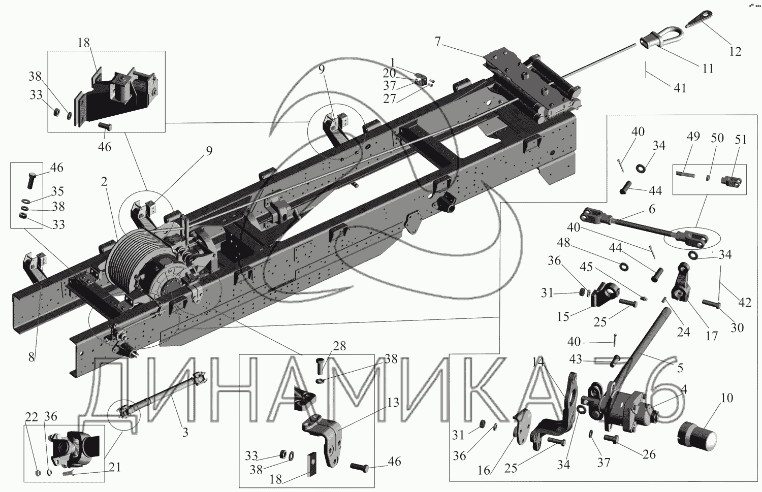 Установка и привод лебедки 631708-4500000 на МАЗ-631705