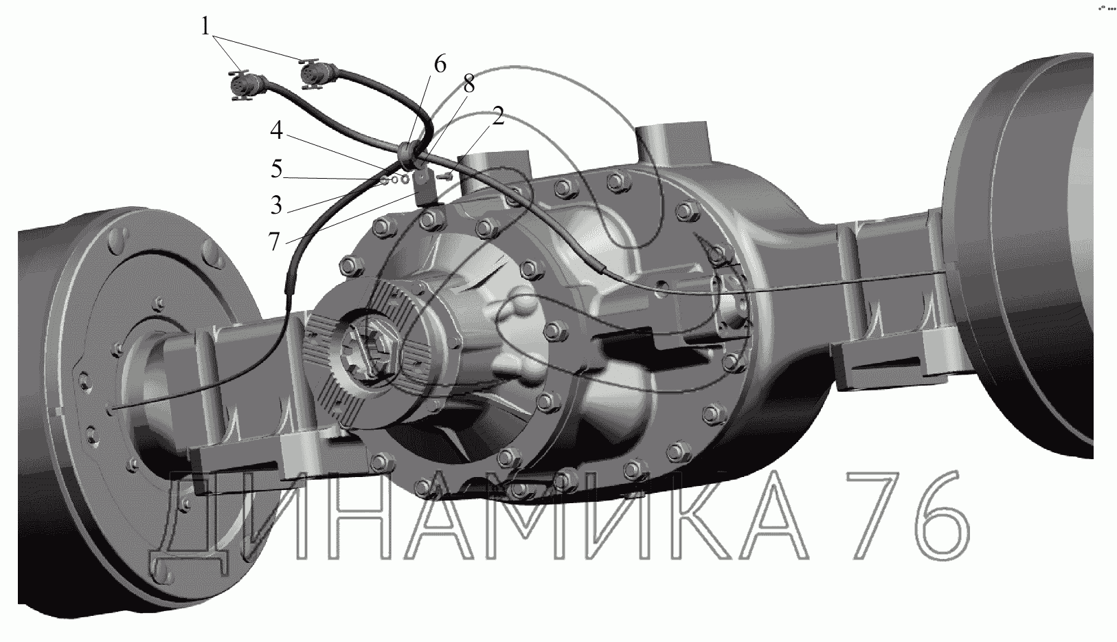 Установка датчиков АБС с кабелем на заднем мосте на МАЗ-6422, 5432