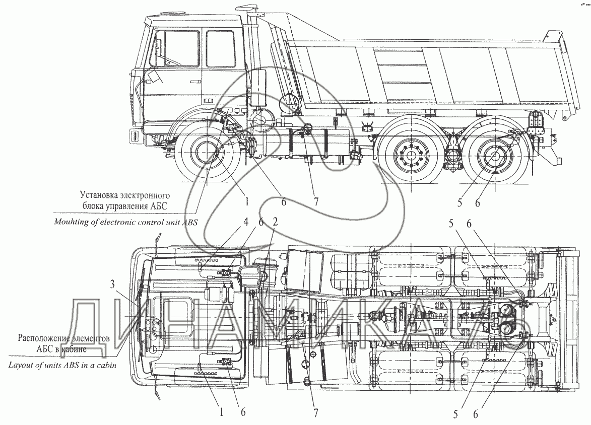 Установка элементов электрооборудования АБС на автомобиле МАЗ-551605 на  МАЗ-6422