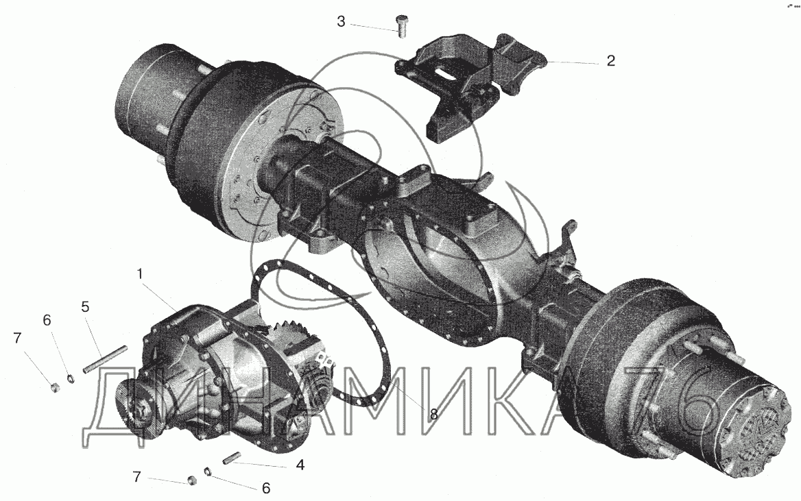 Мост задний МАЗ-543208. Установка редуктора и элементов подвески на  МАЗ-6422 - Схема, каталог деталей, стоимость, запчасти (75b9)