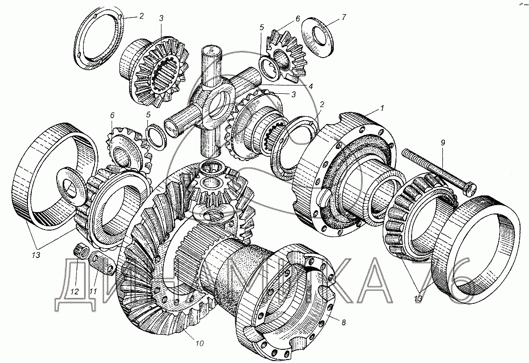 Схема среднего редуктора маз