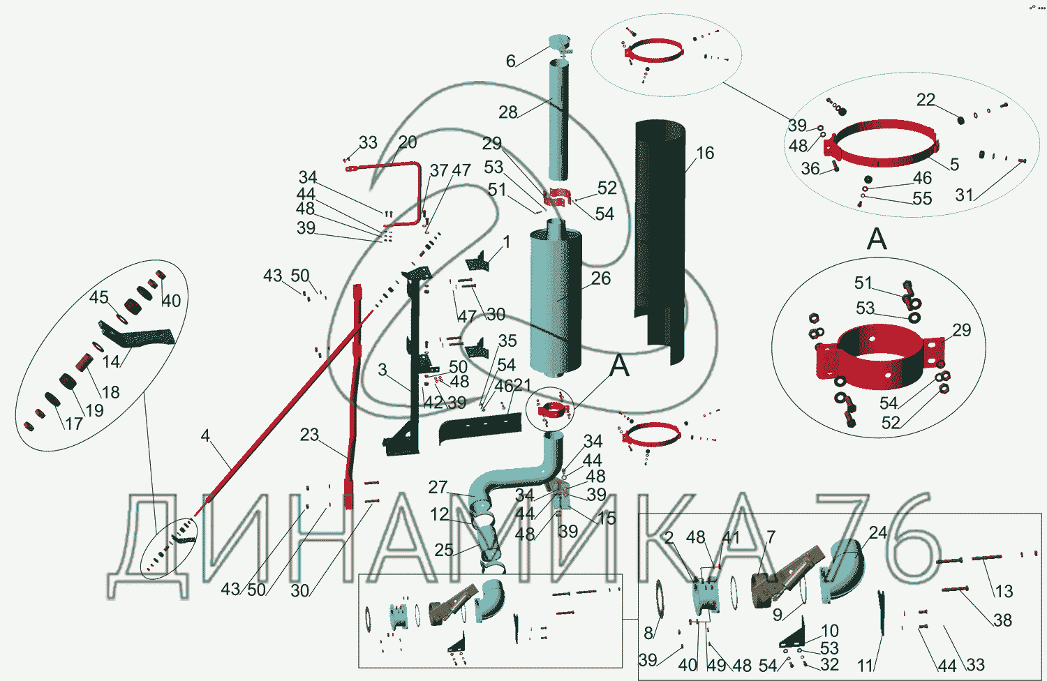 Установка системы выпуска отработанных газов на МАЗ-642505, 642508