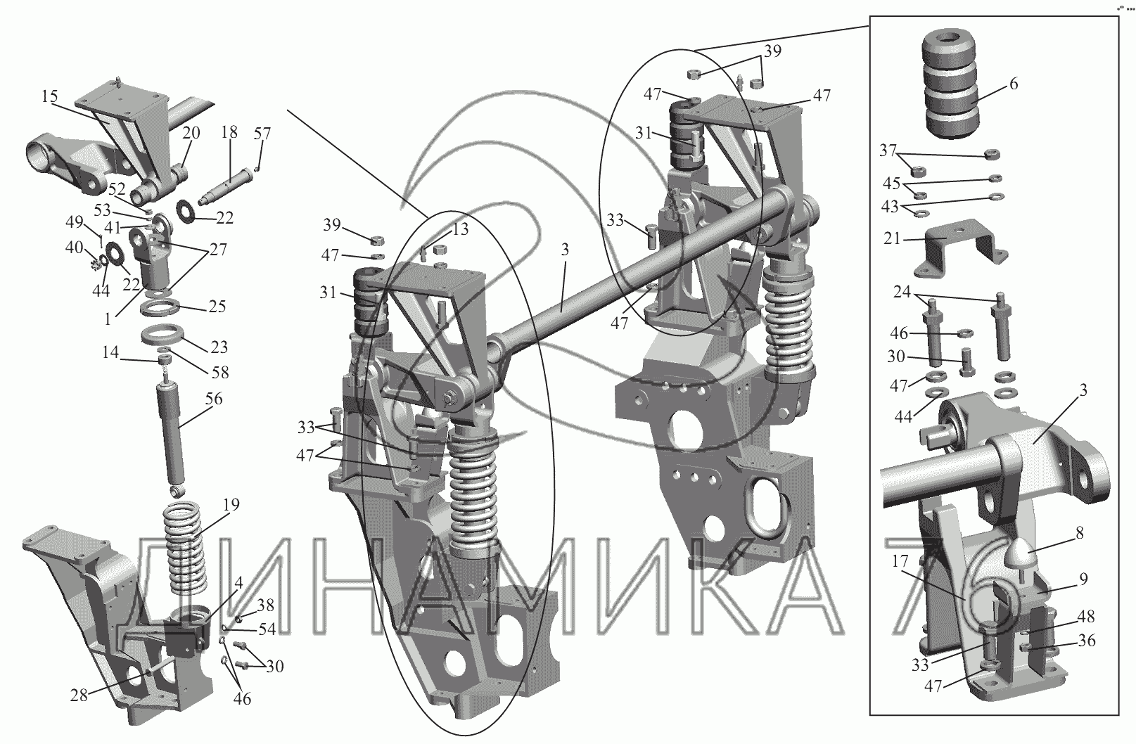 Переднее подрессоривание кабины 6430-5001700-10 на МАЗ-6430A8 (5440A8,  5440A5)