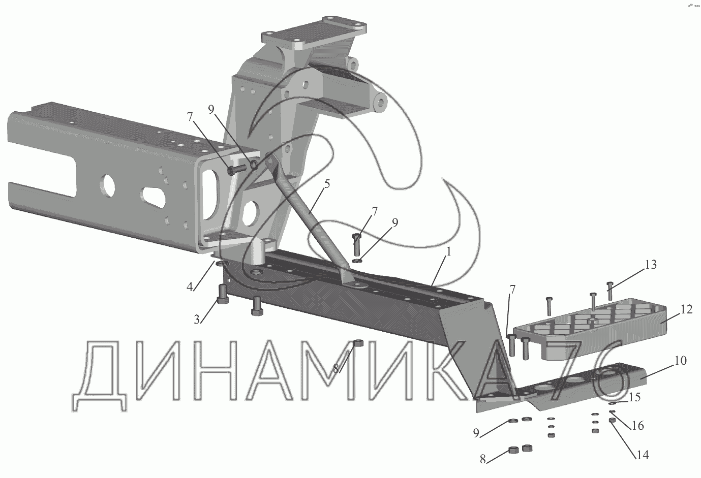 Установка нижней подножки 544008-8400016 на МАЗ-6430A8 (5440A8, 5440A5)