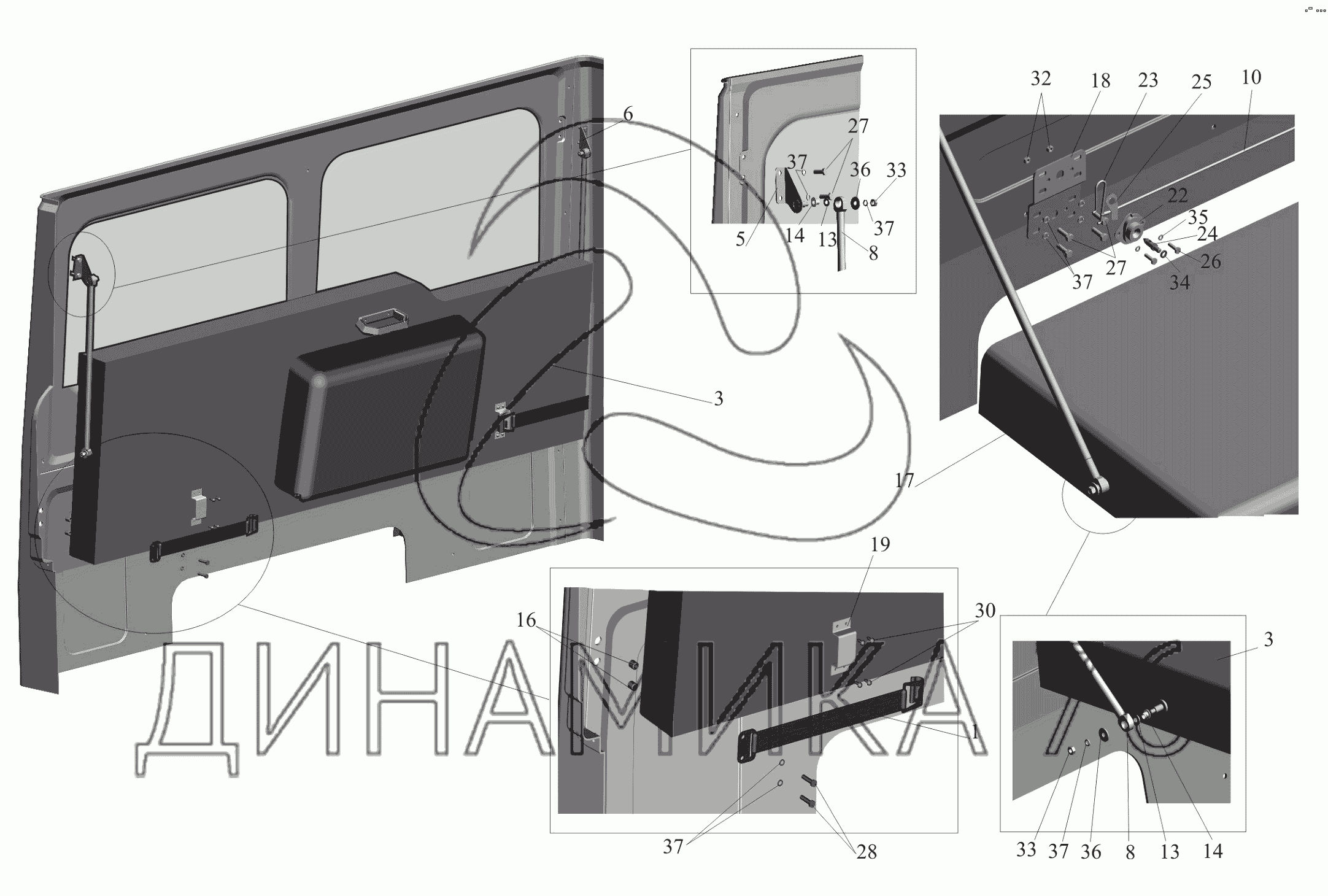 Амортизатор (упор) газовый (мм) спальное место, БЕЛКАРД - Мазик Бай