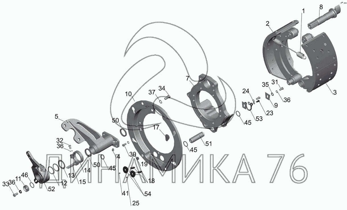 Тормозной механизм задних колес на МАЗ-6430A8 (5440A8, 5440A5)