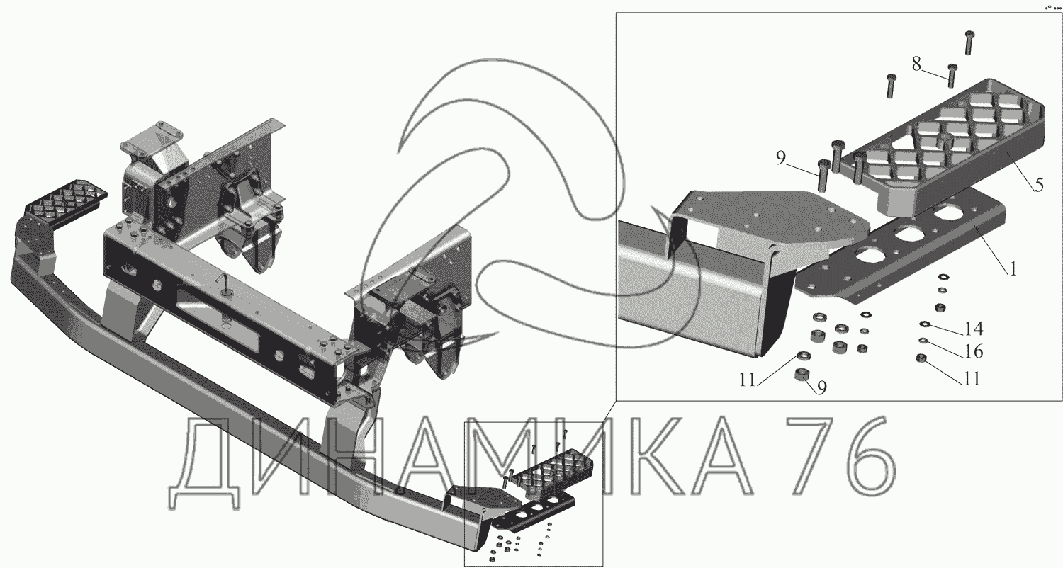 Установка нижней подножки 643019-8400016-010 на МАЗ-651669-320 (340)