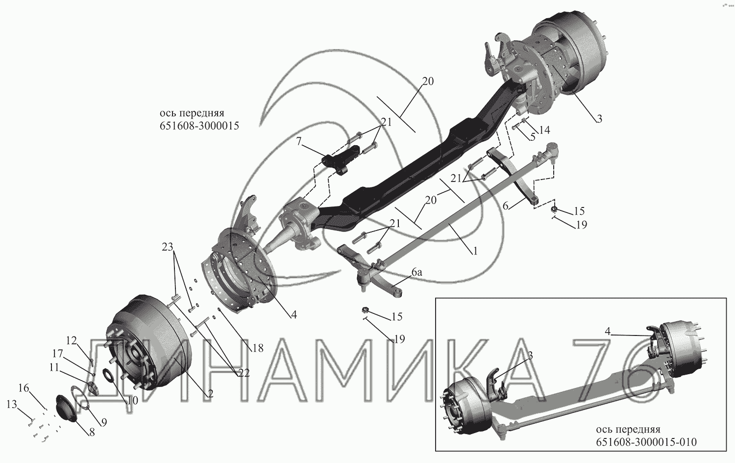 Ось передняя на МАЗ-651669-320 (340) - Схема, каталог деталей, стоимость,  запчасти (7477)