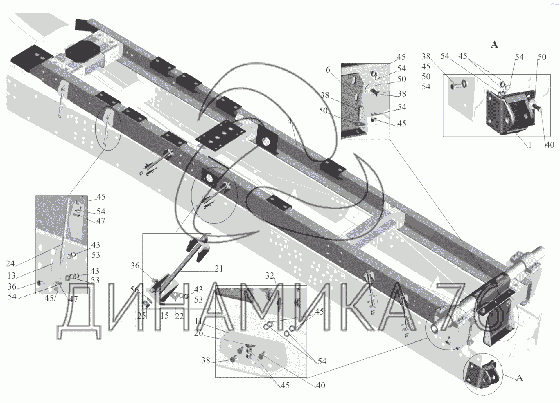 Установка надрамника 55165-8600002-030 на МАЗ-651705 - Схема, каталог  деталей, стоимость, запчасти (50b5)