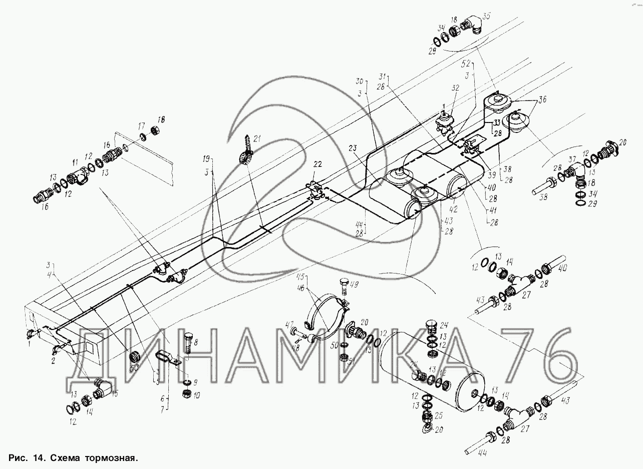 Схема тормозного привода автомобиля МАЗ-5516 МАЗ-5516