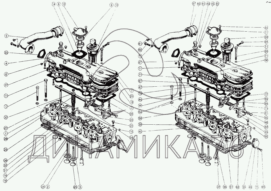 Головка цилиндров. Клапаны и толкатели клапанов на Д-245.12