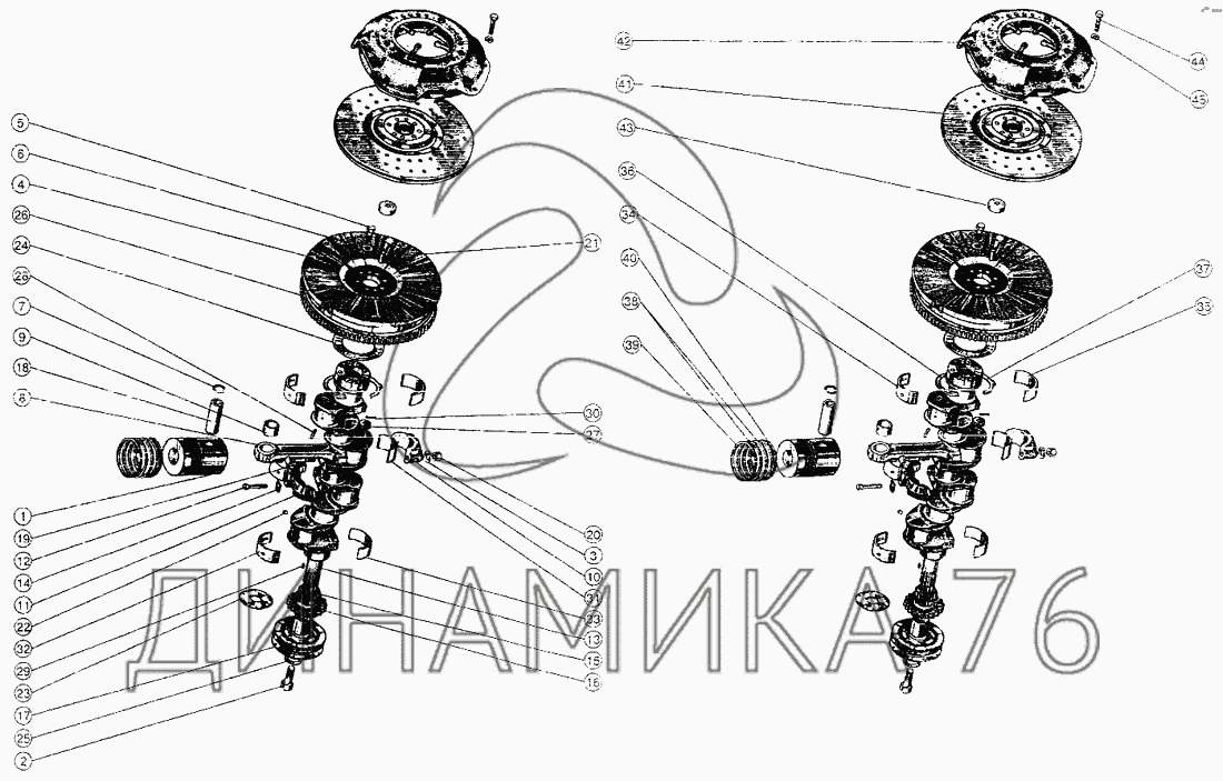Поршни и шатуны. Коленчатый вал и маховик на Д-245.12