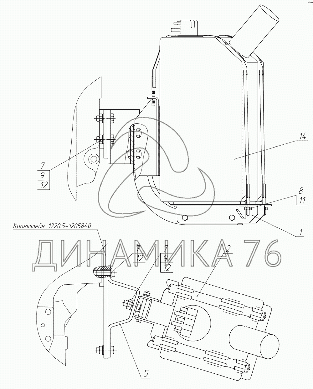 Установка бака системы SCR (1220.5-1201010) на Беларус-1220.5