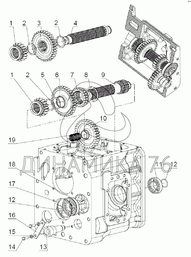 Вал I передачи и заднего хода на Беларус-923.5 - Схема, каталог деталей,  стоимость, запчасти (38e9)