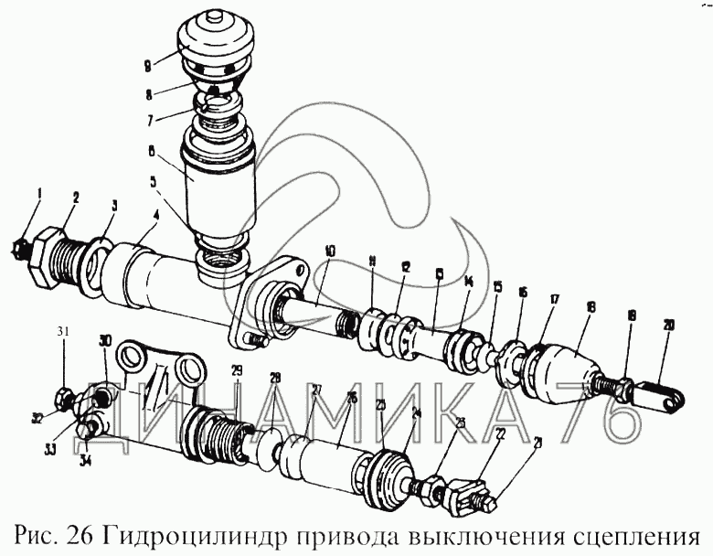 Главный цилиндр сцепления газ 3307 схема