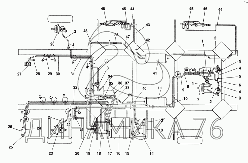 Схема Пневматической Системы Тормозов С Пневмоаппаратурой На ПАЗ-32053