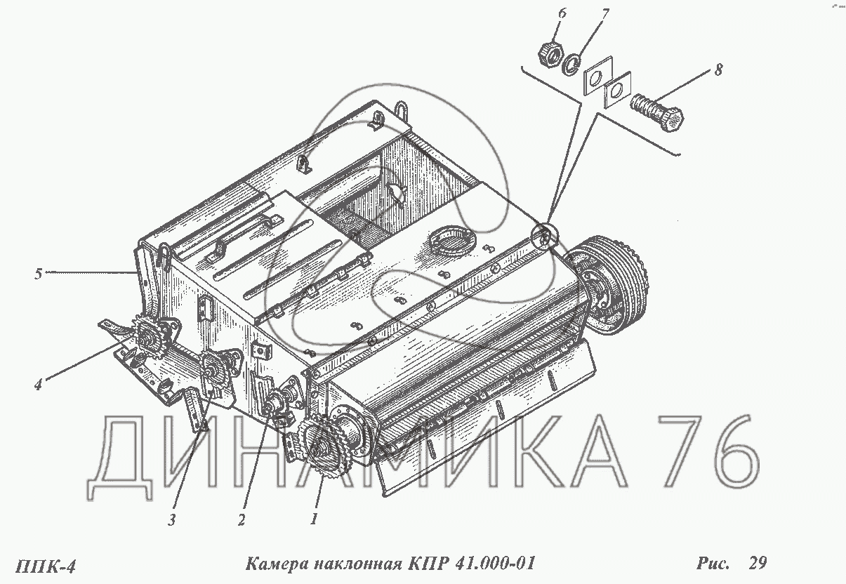 Схема наклонной камеры комбайна