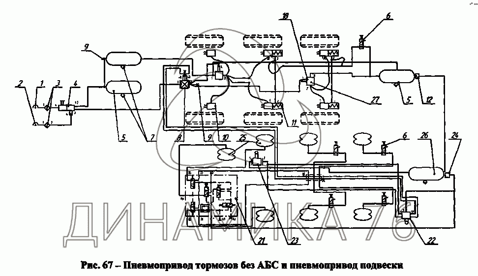 Схема пневматической тормозной системы полуприцепа