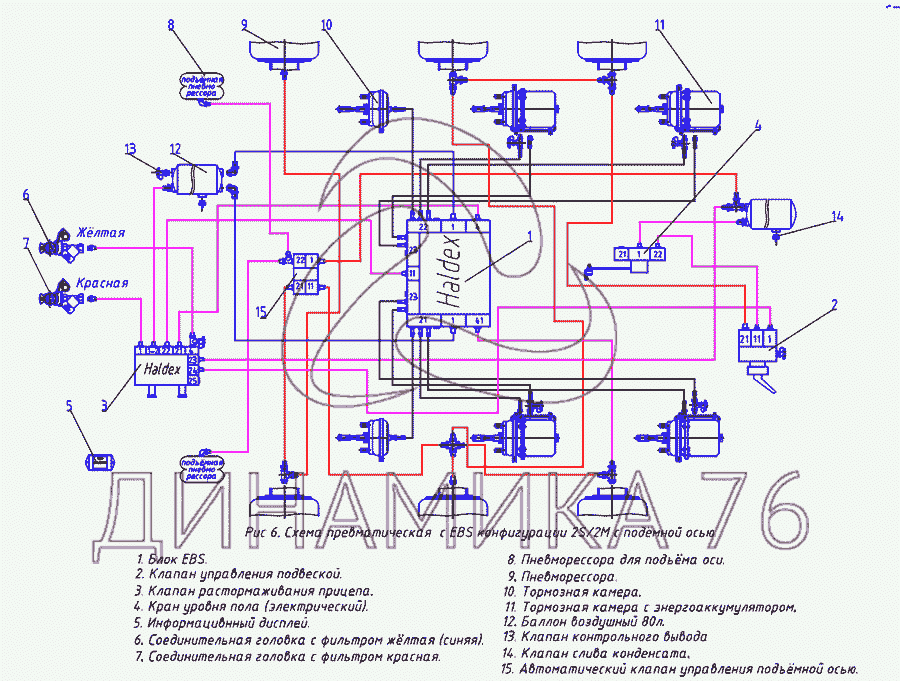 Схема тормозов полуприцепа без модулятора