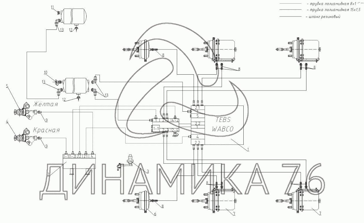 Схема подключения крана ручного управления пневмоподвеской полуприцепа