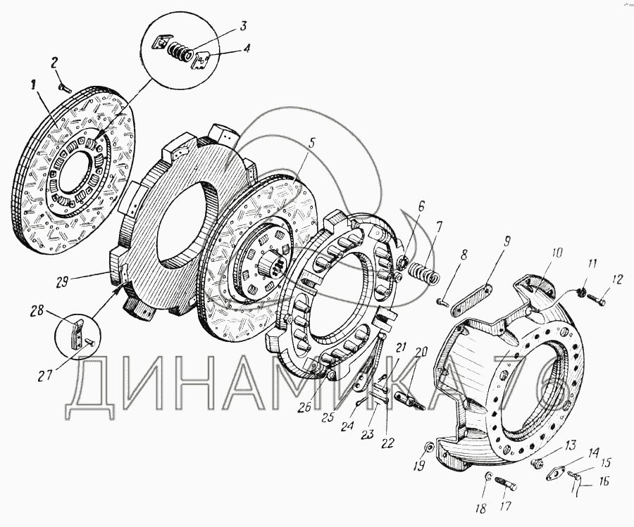 Схема дисков сцепления урал