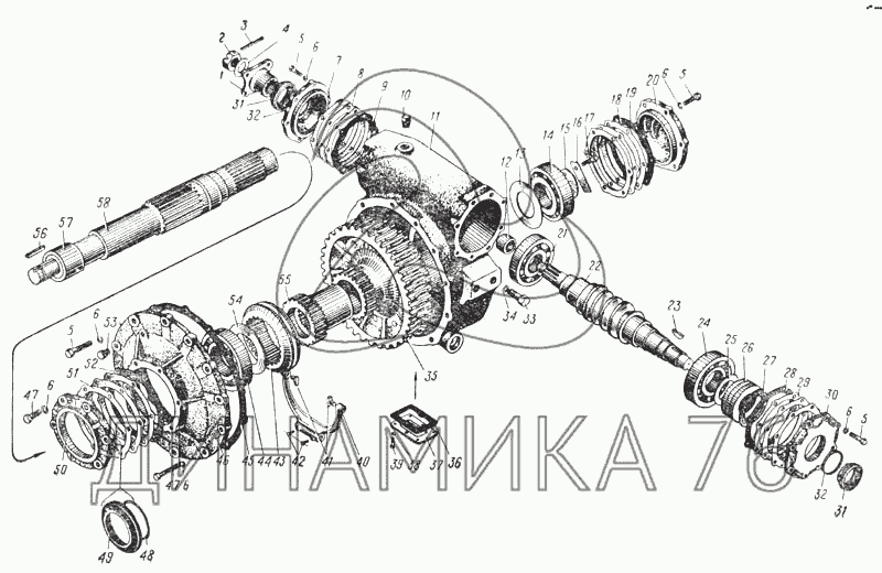 Проходной вал редуктора главной передачи на УРАЛ-4320-6951-74