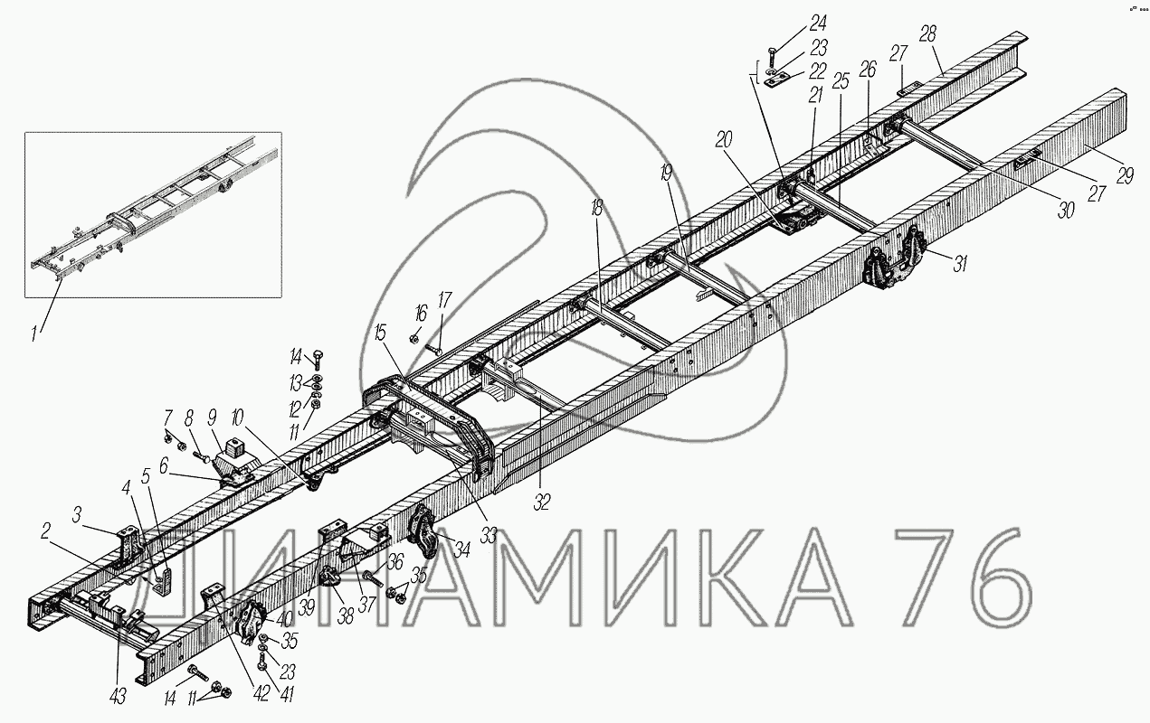 Рама на автомобили Урал 4320-0001934-60, Урал 4320-0001936-60, Урал  4320-0001958-60 на УРАЛ-4320-60 - Схема, каталог деталей, стоимость,  запчасти (790f)