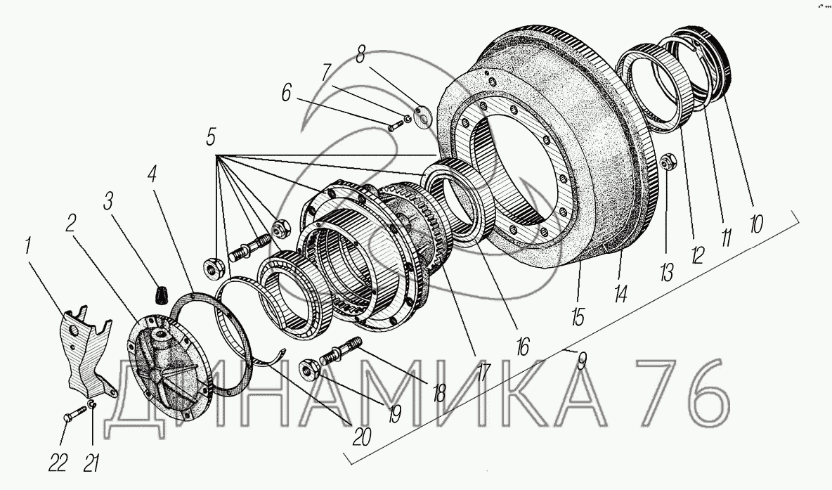 Ступица колеса и тормозной барабан заднего моста (с АБС) на УРАЛ-4320-60