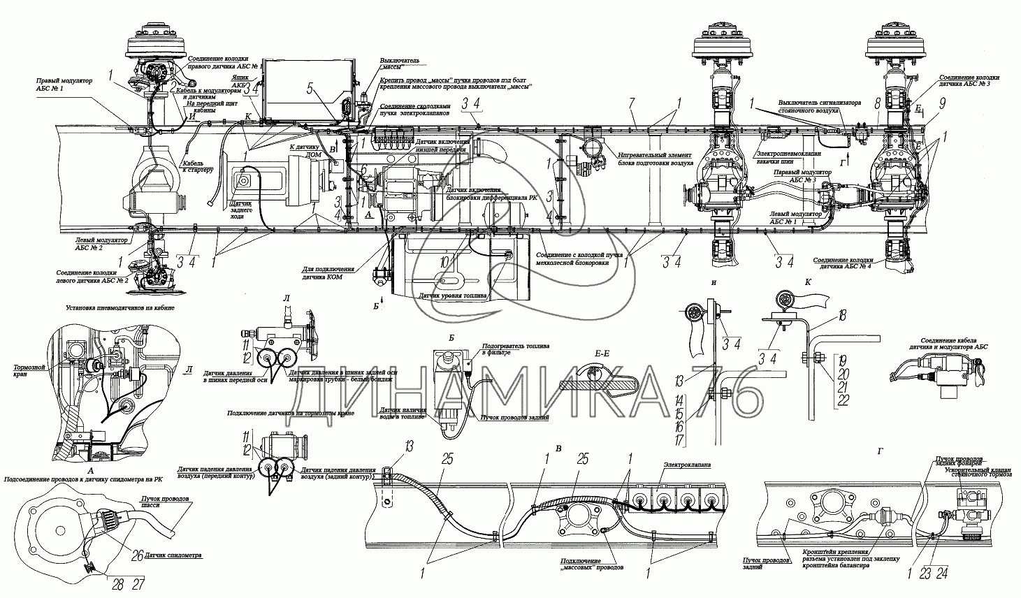 Установка электрооборудования на раме на УРАЛ-4320-6951-74