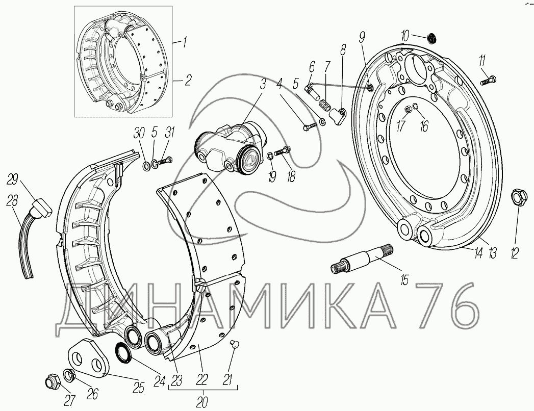 Рабочий тормоз переднего и заднего мостов на УРАЛ-4320-80М/82М