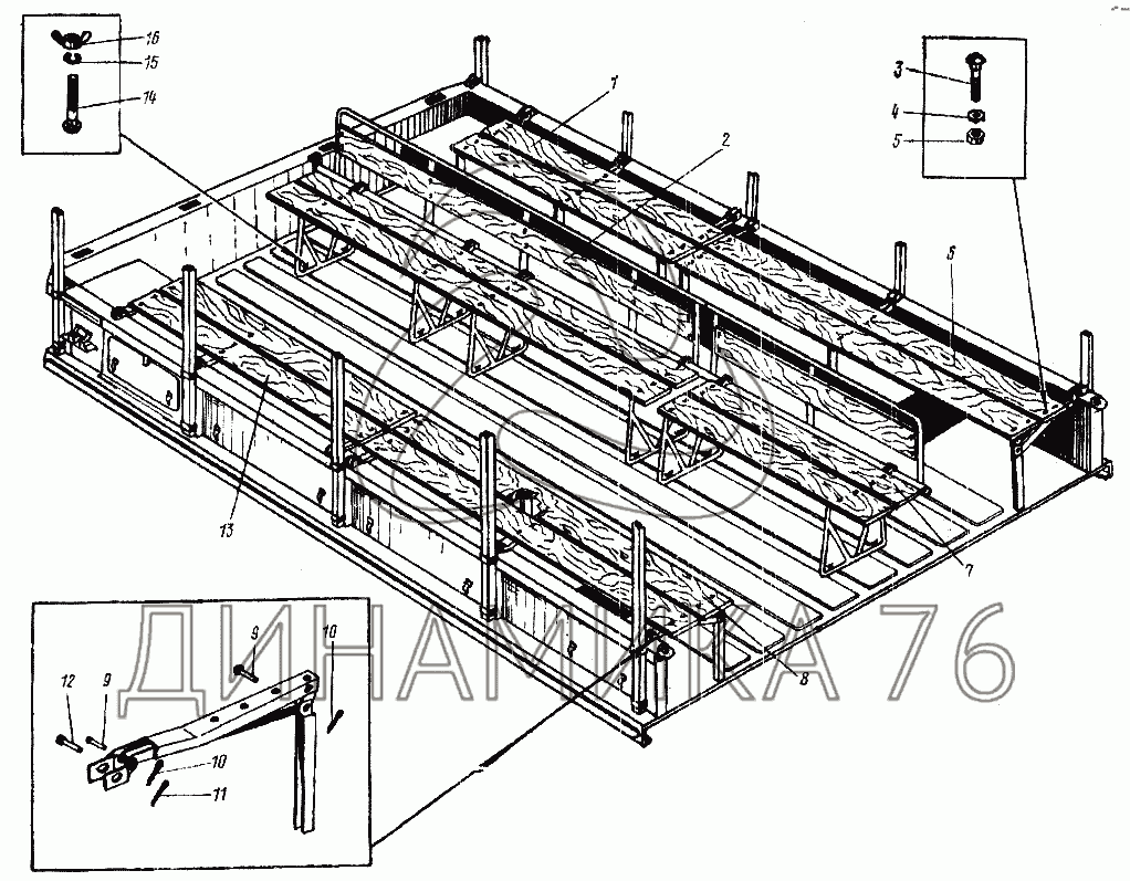 Сиденья платформы на УРАЛ-4320 - Схема, каталог деталей, стоимость, запчасти  (1232f)