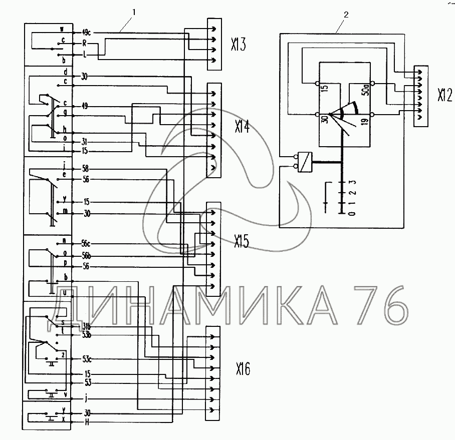 Схема электрическая приборов, расположенных на рулевой колонке на  УРАЛ-532301