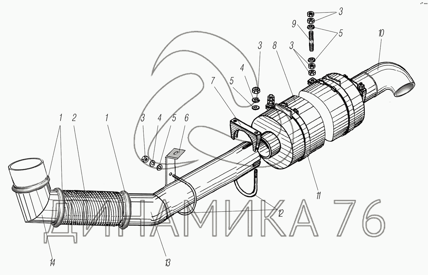 Система выпуска газов на УРАЛ-55571-1121-70