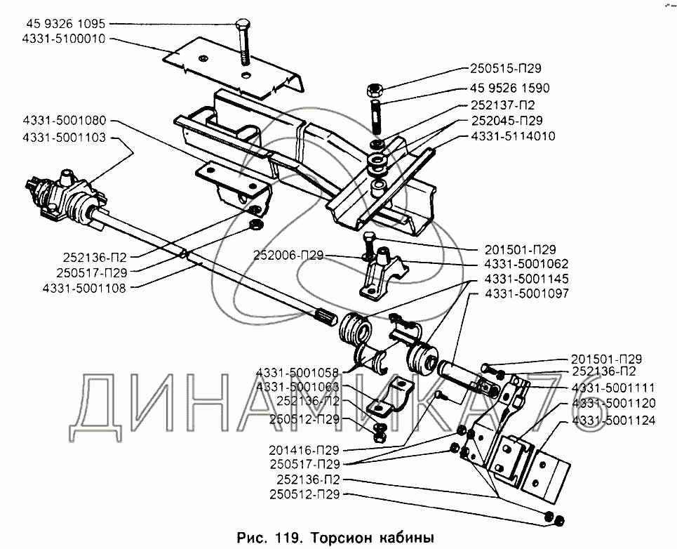 Торсион кабины камаз размеры